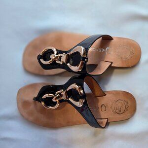 Jeffrey Campbell Black Sandal Thong with Gold Hardware